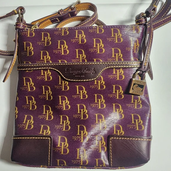 Dooney & Bourke Purple and Brown Logo Crossbody Bag - Picture 1 of 8